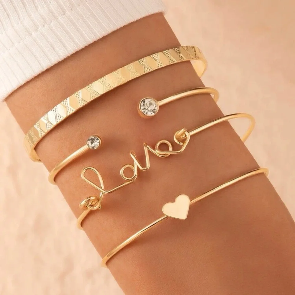 4pcs Letter & Heart Decor Bracelets For Women Jewelry Fashion Accessorie… - Picture 1 of 3